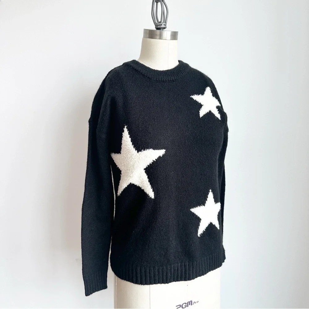 a.n.a A New Approach Black Sweater Star Print Long Sleeve Pullover Small